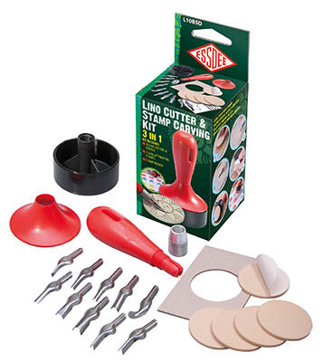Linoleum gouge box. Baren 10 blades.