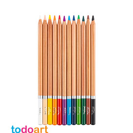 Watercolor pencils, 12 colors in a cardboard box.