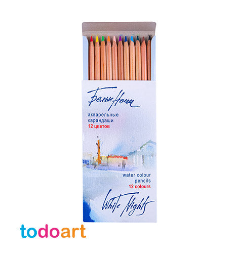 Watercolor pencils, 12 colors in a cardboard box.