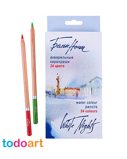 Watercolor pencils, 24 colours, cardboard box.