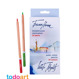 Watercolor pencils, 24 colours, cardboard box.